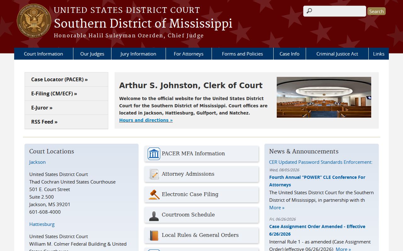 Harrison County case search Southern District federal court route