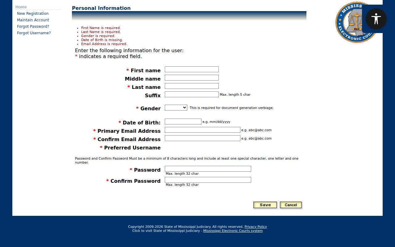 Harrison County case search PAMEC personal information form