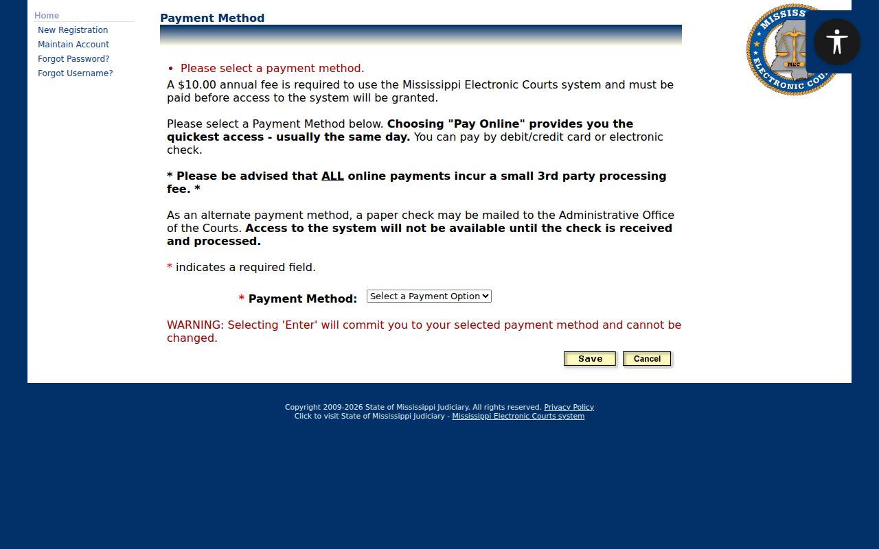 Harrison County case search PAMEC payment method