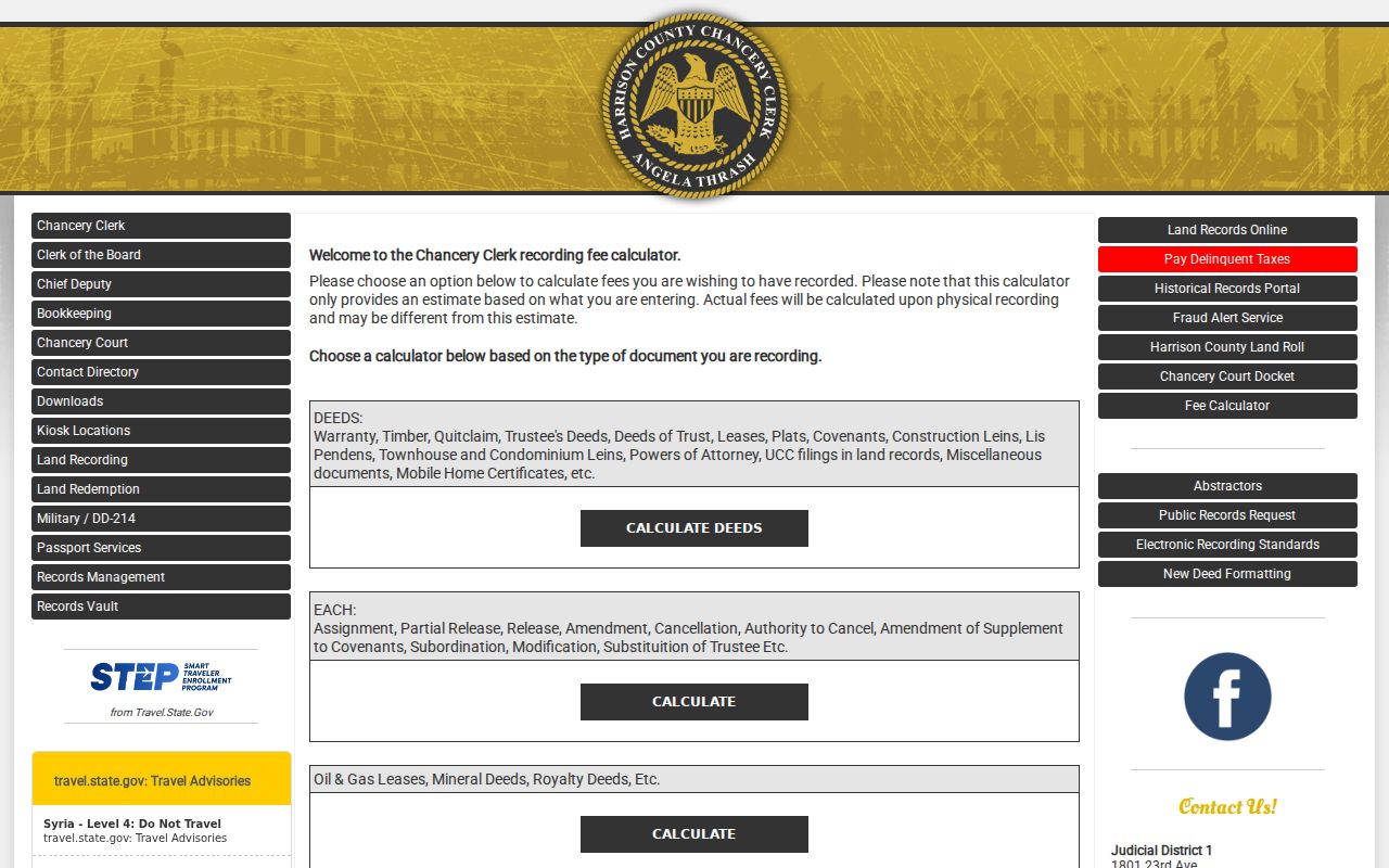 Harrison County civil docket Chancery recording fee calculator