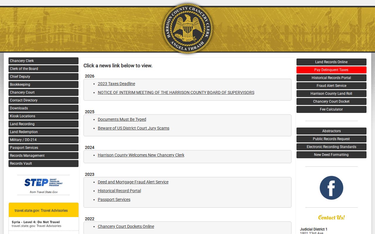 Harrison County Chancery Court calendar notices page