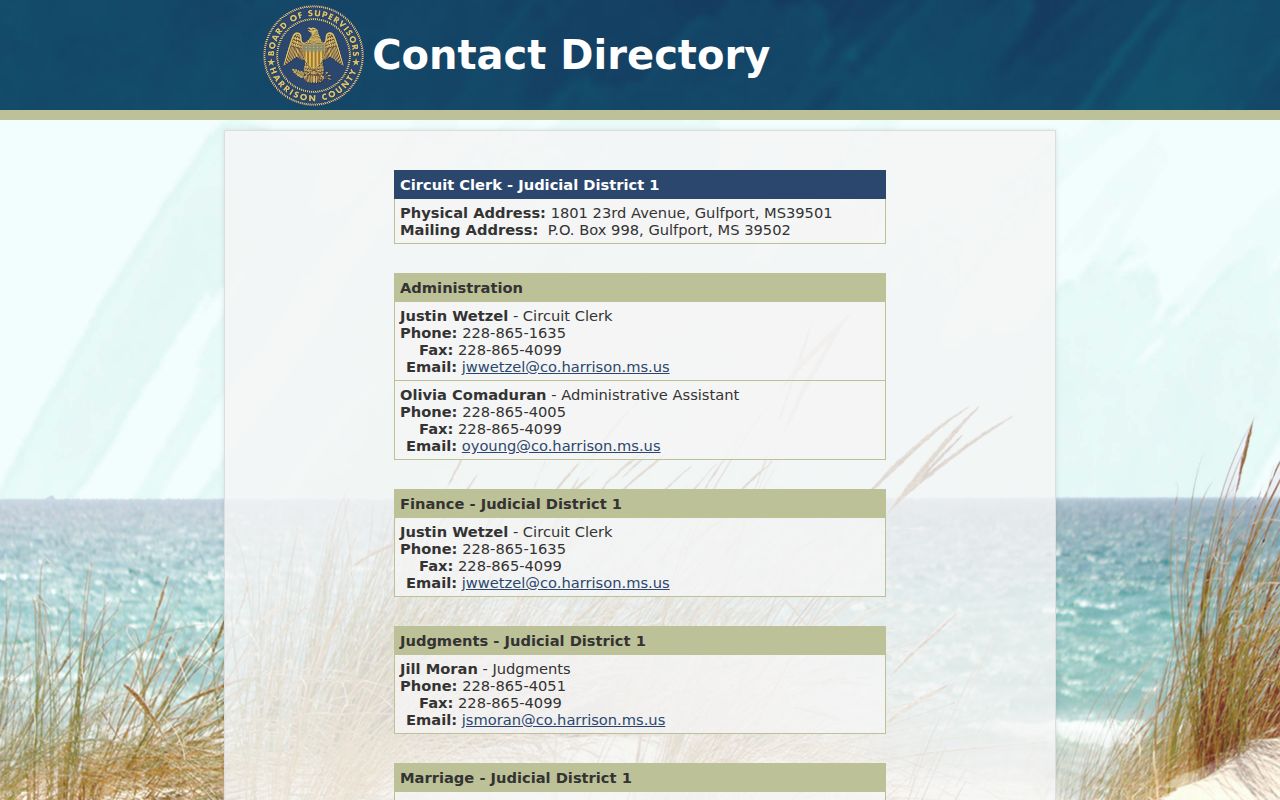 Harrison County court schedule Circuit Clerk directory