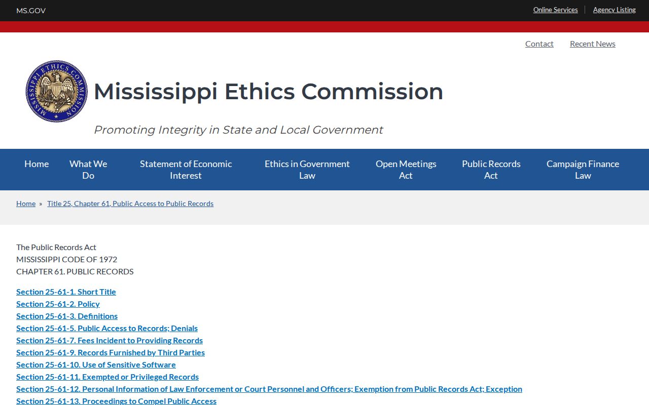 Harrison County court records Mississippi Public Records Act overview