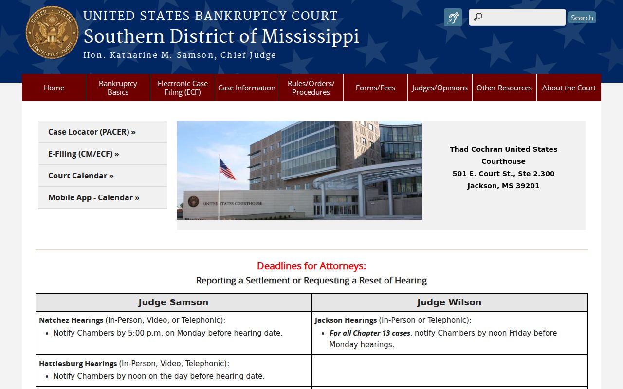 Southern District of Mississippi Bankruptcy Court official source