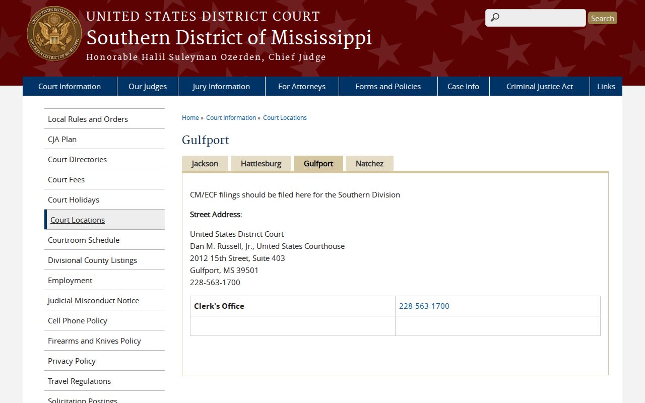 Harrison County Gulfport court records route near the Southern District courthouse