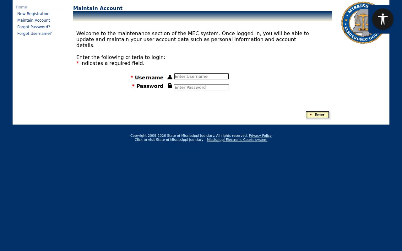 Public Access to MEC PAMEC registration page
