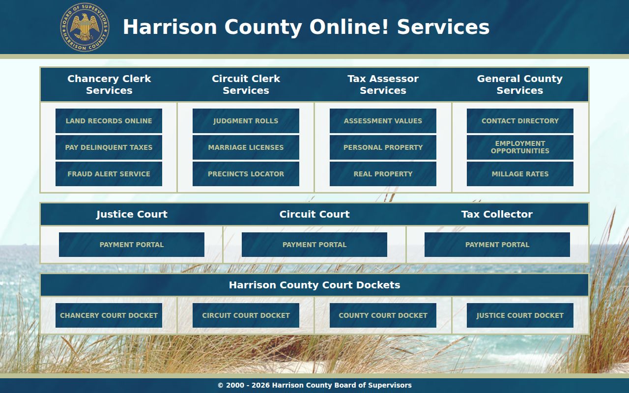 Harrison County online services and docket portal