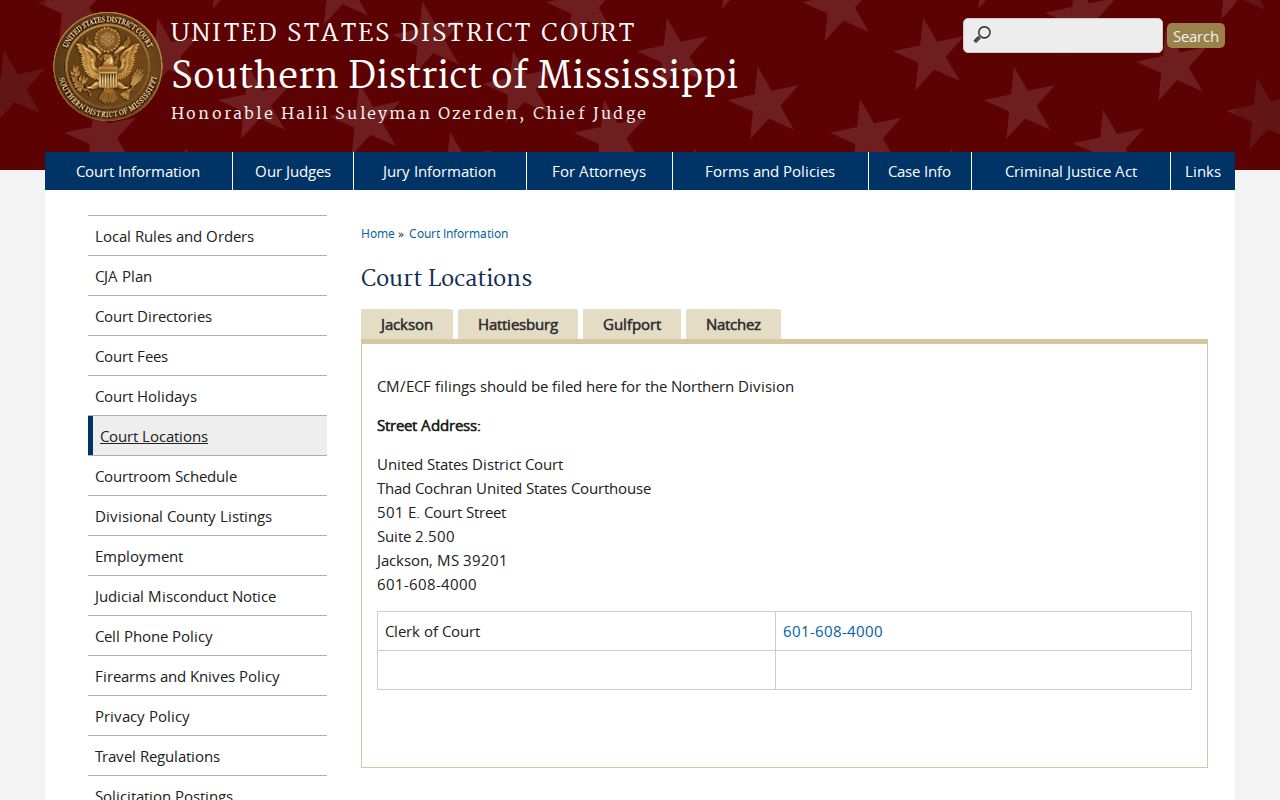 Harrison County Long Beach court records context from Southern District court locations